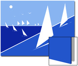 Sun Shines over Blue Ocean Dotted with Light Skiffs