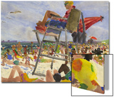 Watercolor Painting of a Beach Scene with Lifeguard