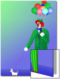 Clown Holding Balloons and Dog on Leash