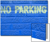 Painted Blue Brick Wall with No Parking Sign