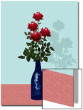 Four Red Roses in Blue Vase