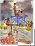 Watercolor Painting of a Beach Scene and Lifeguards