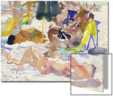 Watercolor Painting of a Beach Scene and Sunbathers