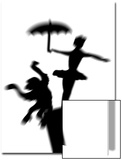Silhouette of Ballerina Holding Umbrella with Performing Monkey