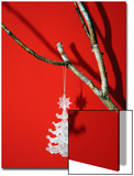 Still Life of a Christmas Tree Ornament Hanging on a Bare Branch