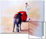 Matador Holds Red Cape Up to Bull