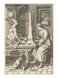 German Musician Helped by His Wife to Play on a Portable Organ