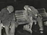 Vagrants Asleep on Bench on Thames Embankment  London