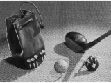 A Golf Ball  Some Tees and a Stout Three-Wood  Presented as an Elegant Golfing Tableau