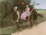 A Japanese Woman Holding a Parasol on a Rickshaw Ride