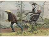 A Japanese Lady Travels by Rickshaw in a Country Setting