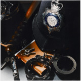 Metropolitan Police Equipment Including a Helmet  Handcuffs  Whistle  Keys and Truncheon