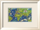 Air France: Flight Routes And Illustrated World Map  c1950
