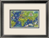 Air France: Flight Routes And Illustrated World Map  c1950