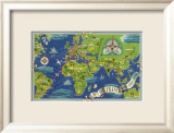 Air France: Flight Routes And Illustrated World Map  c1950