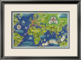 Air France: Flight Routes And Illustrated World Map  c1950
