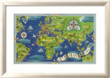 Air France: Flight Routes And Illustrated World Map  c1950