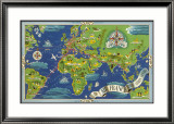 Air France: Flight Routes And Illustrated World Map  c1950