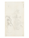Etude de gondole avec six personnages  étude de femme vêtue d'une robe soulevant un rideau