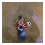 Anémones dans un vase bleu