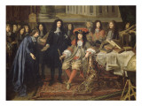 Colbert présente à Louis XIV les membres de l'Académie Royale des Sciences crée en 1667
