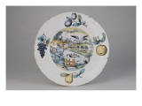 Plat à décor illustrant la fable "Les grenouilles qui voulaient un roi"