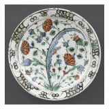Plat à la palme bleue et aux roses