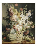 Fleurs et fruits dans une corbeille d'osier
