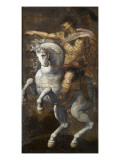 Tenture de cuir peint  les Héros Romains Marcus Curtius