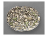 Plat ovaà bord ondulé  couleuvres  tortue  lézards  grenouil  poissons  étrilet coquillages