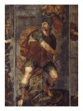 Tenture de cuir peint  les Héros Romains Titus Manlius Torquatus