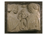 Fragment de stèle funéraire (ou votive) dite de "l'Exaltation à la fleur" (Démeter et Coré )