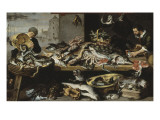 Marchands de poissons à leur étal