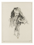 Buste de femme  la tête couverte d'un voile