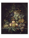 Panier de fleurs  fruits et insectes dans une niche