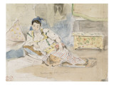 Femme arabe assise sur des coussins ; Etude pour les "Femmes d'Alger"