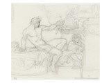 Bacchus assis sur la base d'une colonne près d'une figure assise