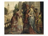 Réunions de dames et de cavaliers sur le perron d'un château