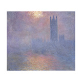 Londres  le Parlement  trouée de soleil dans le brouillard