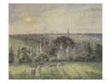 Paysage à Eragny  église et ferme d'Eragny