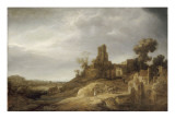 Paysage au pont et aux ruines