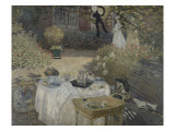 Le déjeuner ; panneau décoratif  jardin de Monet à Argenteuil  à gauche son fils Jean