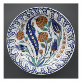 Grand plat aux tulipes et palme bleues