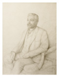 Dessin au crayon par James Lignier : Gustave Eiffel est assis dans un fauteuil