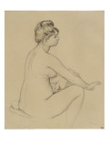 Femme nue assise  de profil à droite  s'essuyant le bras