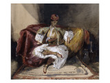 Oriental assis sur un divan tenant un narghilé