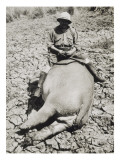 Monsieur Bergonié sur un hippopotame