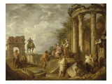 Ruines d'architecture avec l'Arc de Janus  le temple de Vesta  la statue équestre de Marc-Aurèle