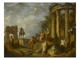 Ruines d'architecture avec l'Arc de Janus  le temple de Vesta  la statue équestre de Marc-Aurèle