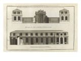 Planche 17 :  Elévation de la façade et du portail et des ailes et pavillons de  la basse-cour